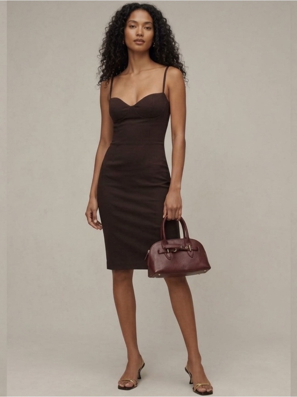 Anthropologie Corset Fitted brown midi Dress Size S